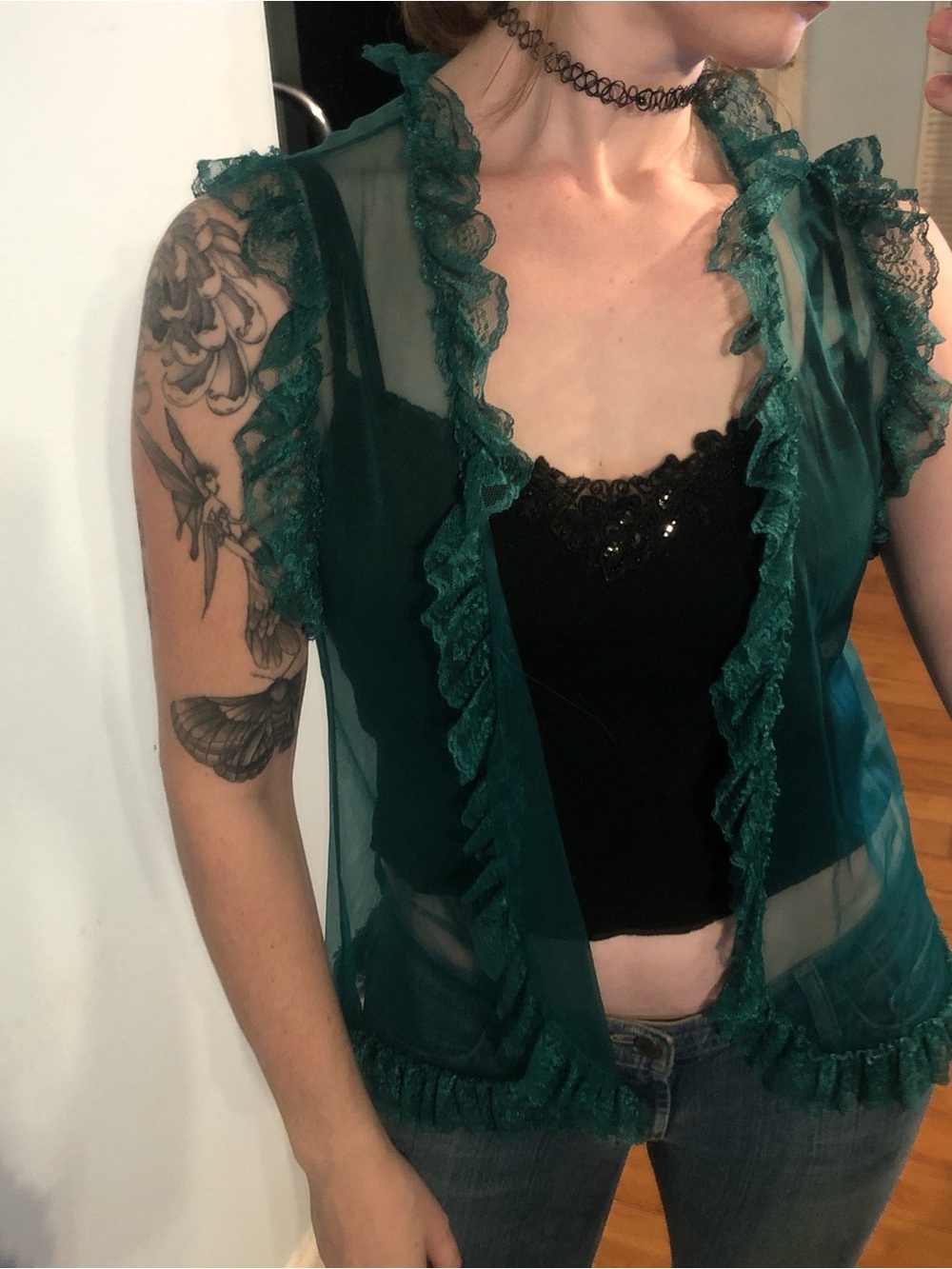 Sheer Ruffled Emerald Green Vest
